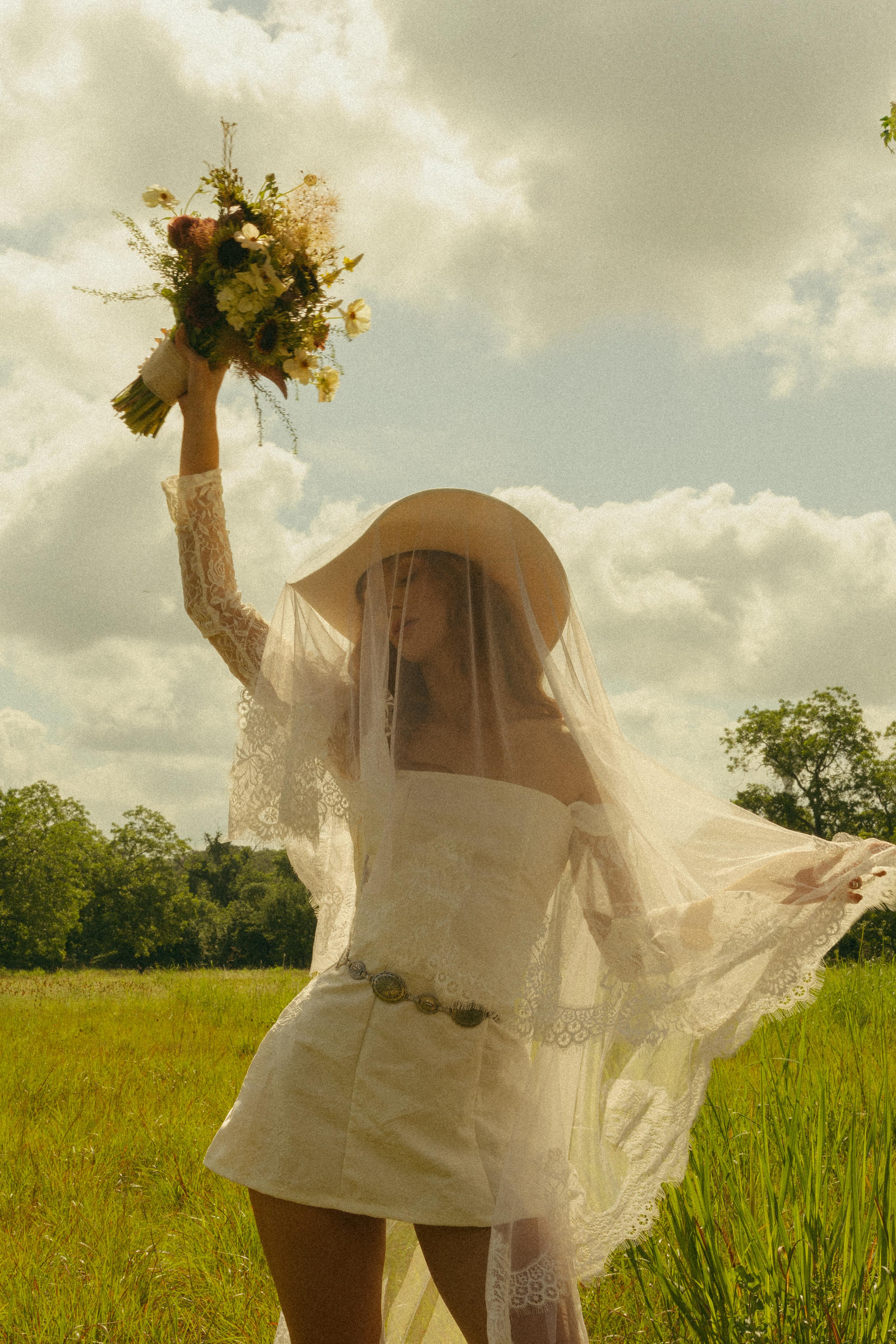 Overhead view of western bridal bouquet