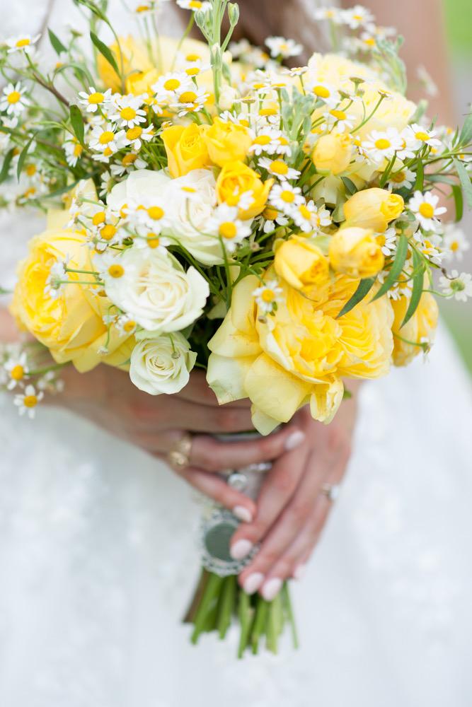 Close-up of Whitney and Cade's yellow bouquet